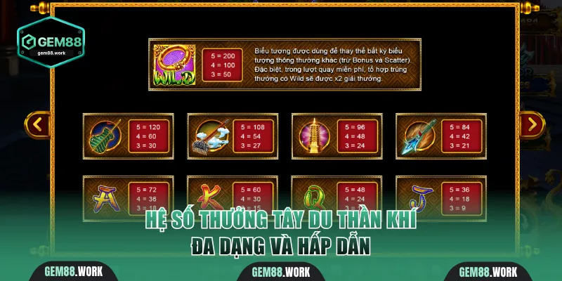 Hệ số nhân thưởng Tây Du Thần Khí đa dạng và hấp dẫn