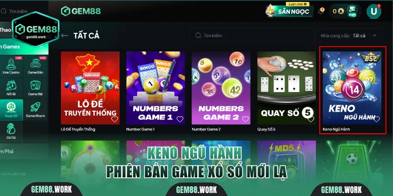 Keno Ngũ Hành phiên bản game xổ số mới mẻ 